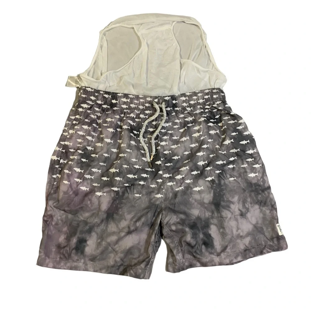 THE ENDLESS SUMMER (XL) Swim Short Gray White Fish All-Over Print Lined Like New